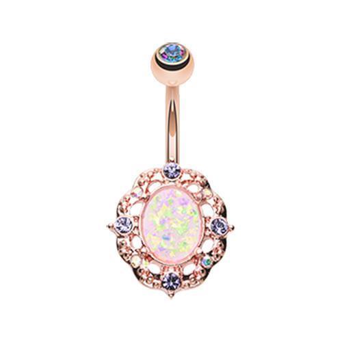 Aurora Borealis/Tanzanite Rose Gold Florid Opal Sparkle Belly Button Ring