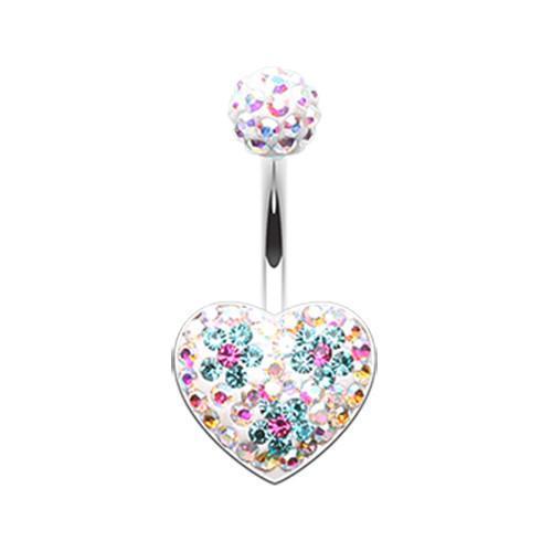 Aurora Borealis/Teal Blossom Aurora Heart Multi-Sprinkle Dot Belly Button Ring
