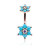 Aurora Borealis/Turquoise Rose Gold Turquoise Spring Flower Sparkle Prong Set Belly Button Ring