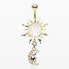 Aurora Borealis/White Golden Opal Celestial Sun Moon Belly Button Ring