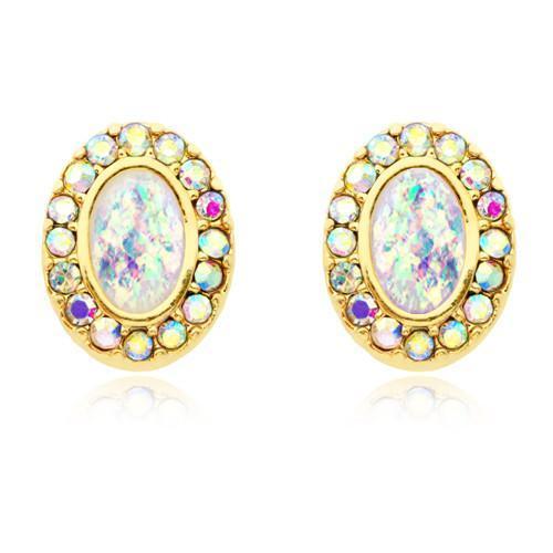 Aurora Borealis/White Golden Opal Elegance Ear Stud Earrings - 1 Pair