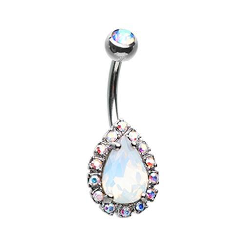 Belly Ring - No Dangle Aurora Borealis/White Opalescent Teardrop Belly Button Ring -Rebel Bod-RebelBod