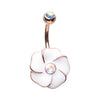 Aurora Borealis/White Rose Gold Light Hibiscus Belly Button Ring