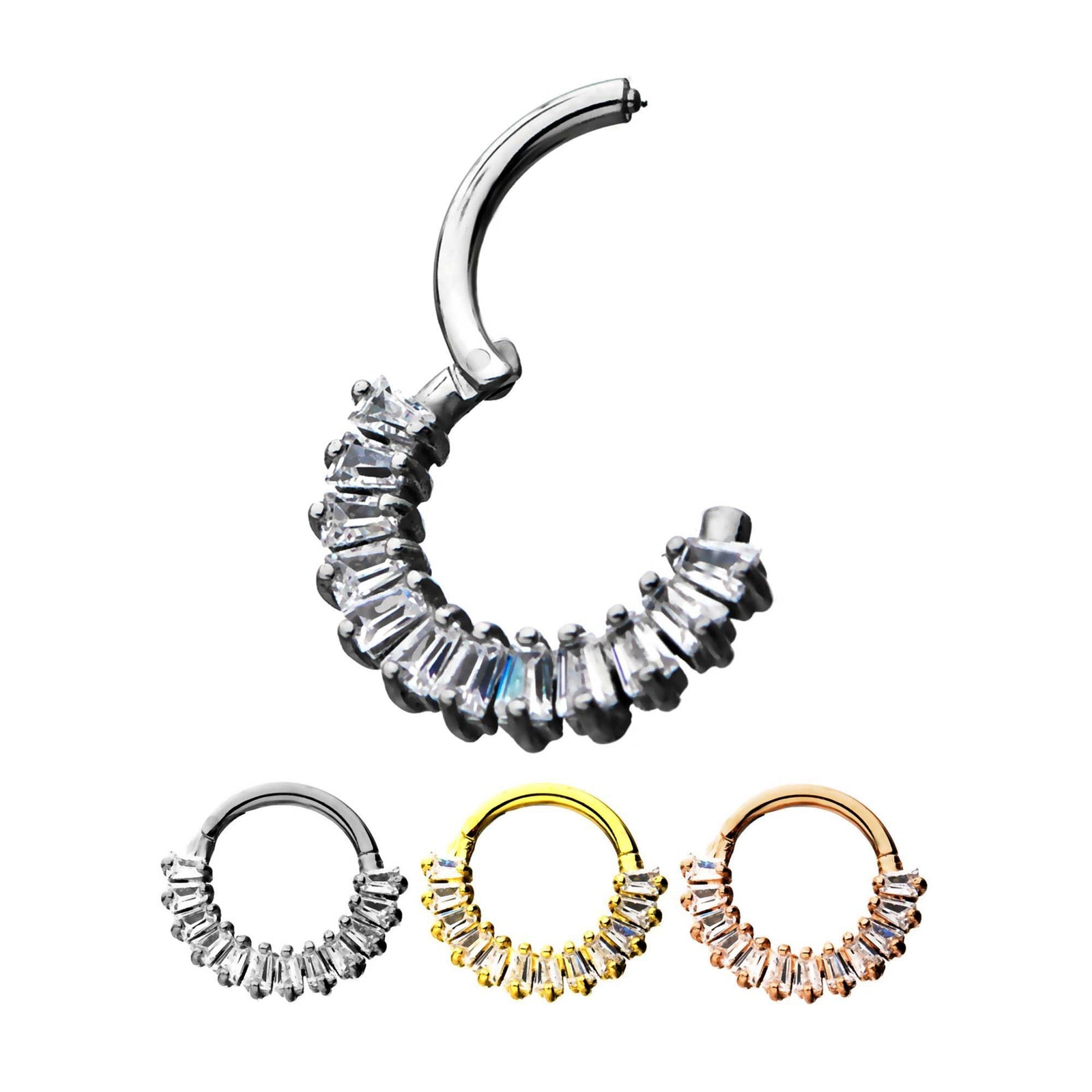 Baguette Gem Clicker Hinged Segment Ring
