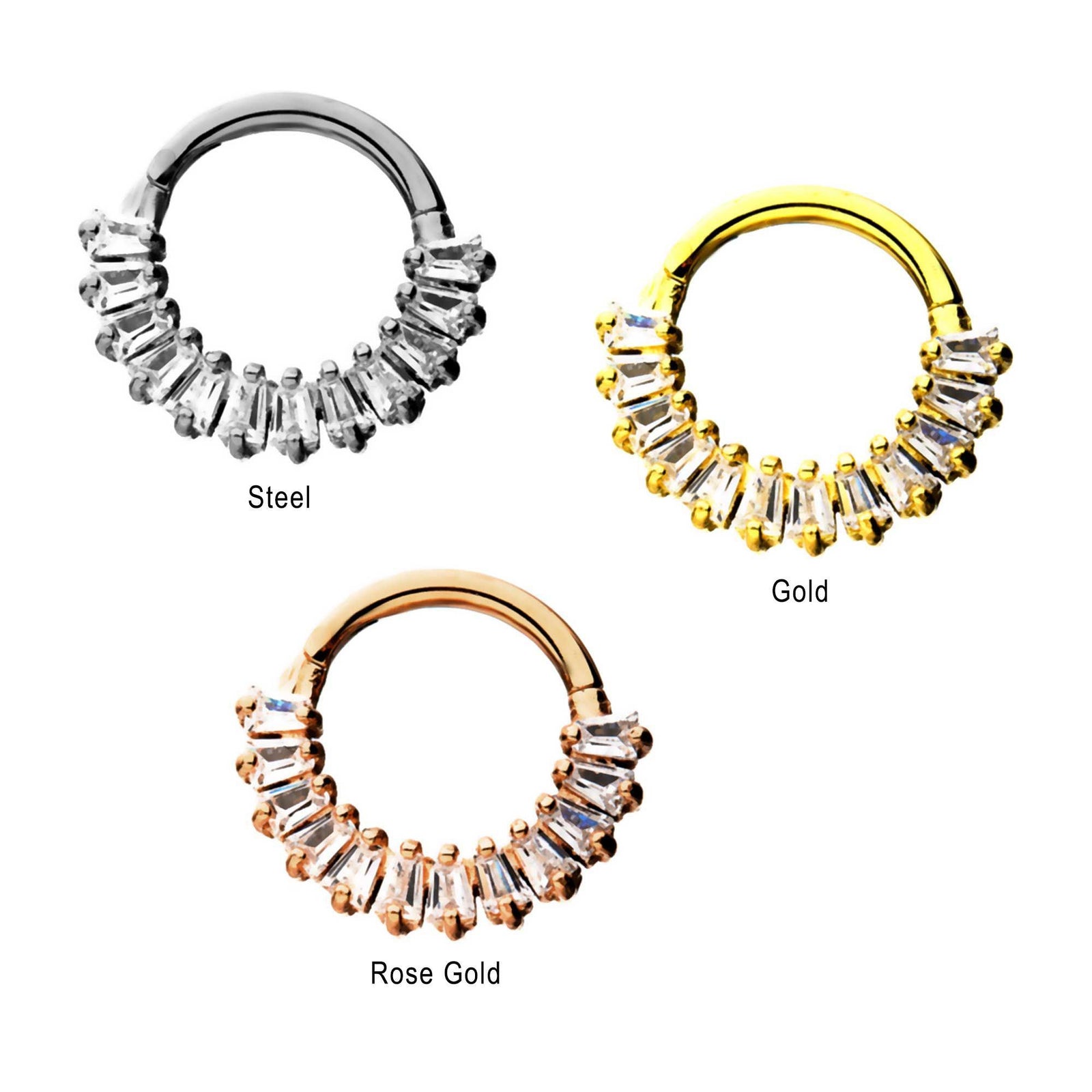Baguette Gem Clicker Hinged Segment Ring