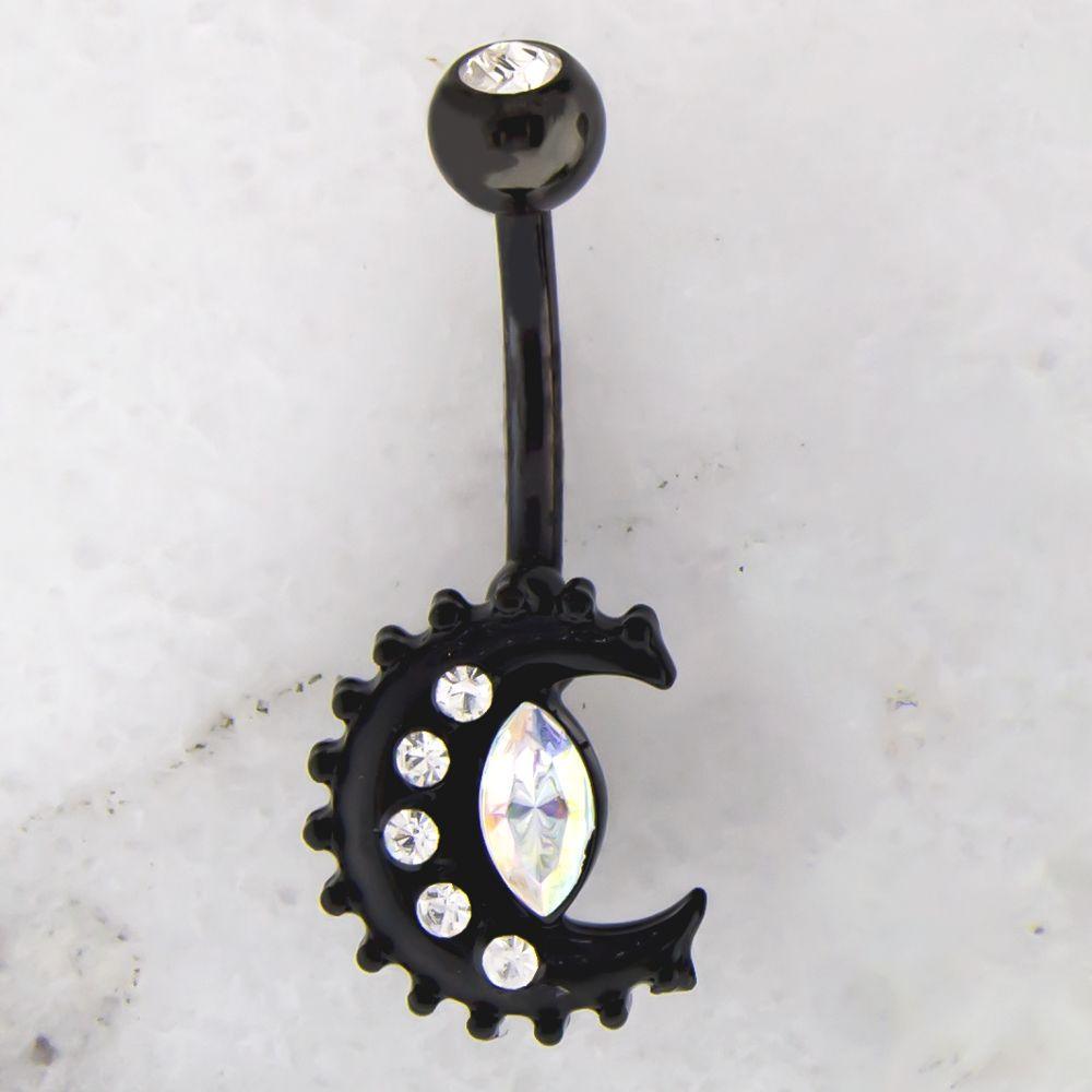 Belly Ring - No Dangle Beaded Gemmed Crescent Navel Ring - 1 Piece -Rebel Bod-RebelBod