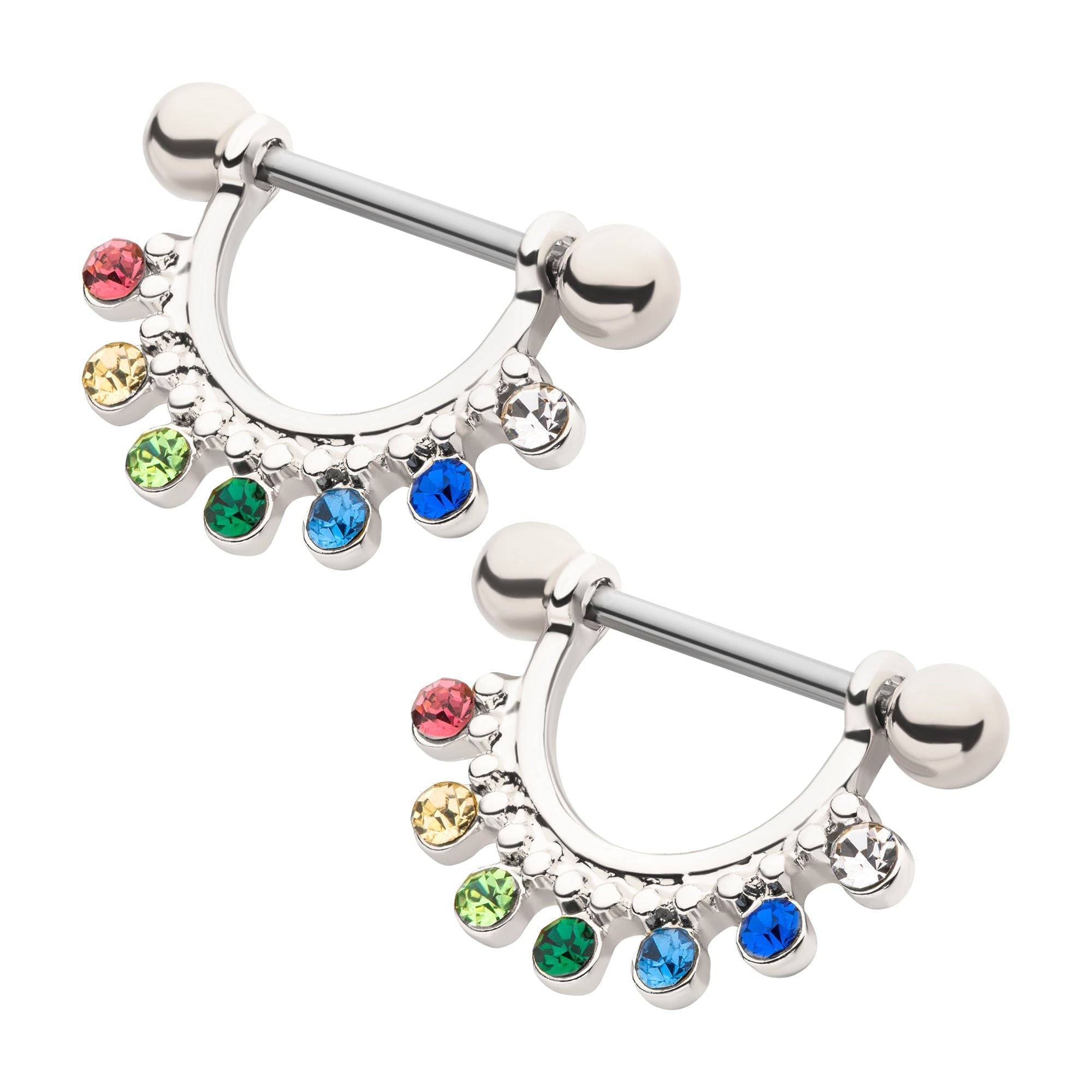 TBD-Nipple Beads Rainbow CZ Nipple Barbell Stirrup Jewelry -Rebel Bod-RebelBod