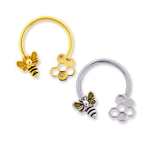 CIRCULAR BARBELL | HORSESHOE Bee and Honeycomb Horseshoe - 1 Piece -Rebel Bod-RebelBod