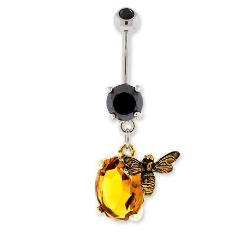 Bee Dangle Belly Ring Large Amber Gem