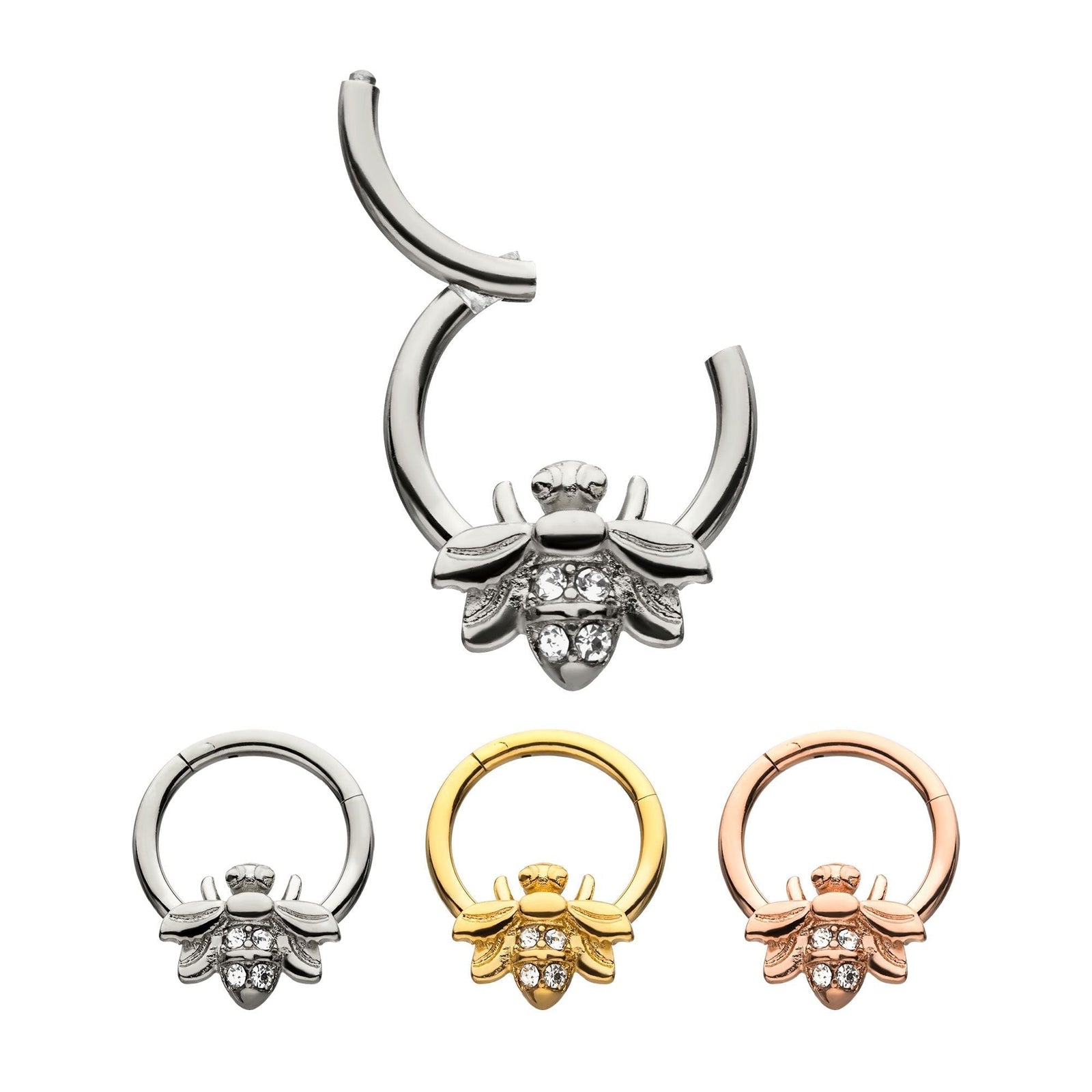 SEAMLESS CLICKER Bee Clear CZ Gem Hinged Segment rings -Rebel Bod-RebelBod