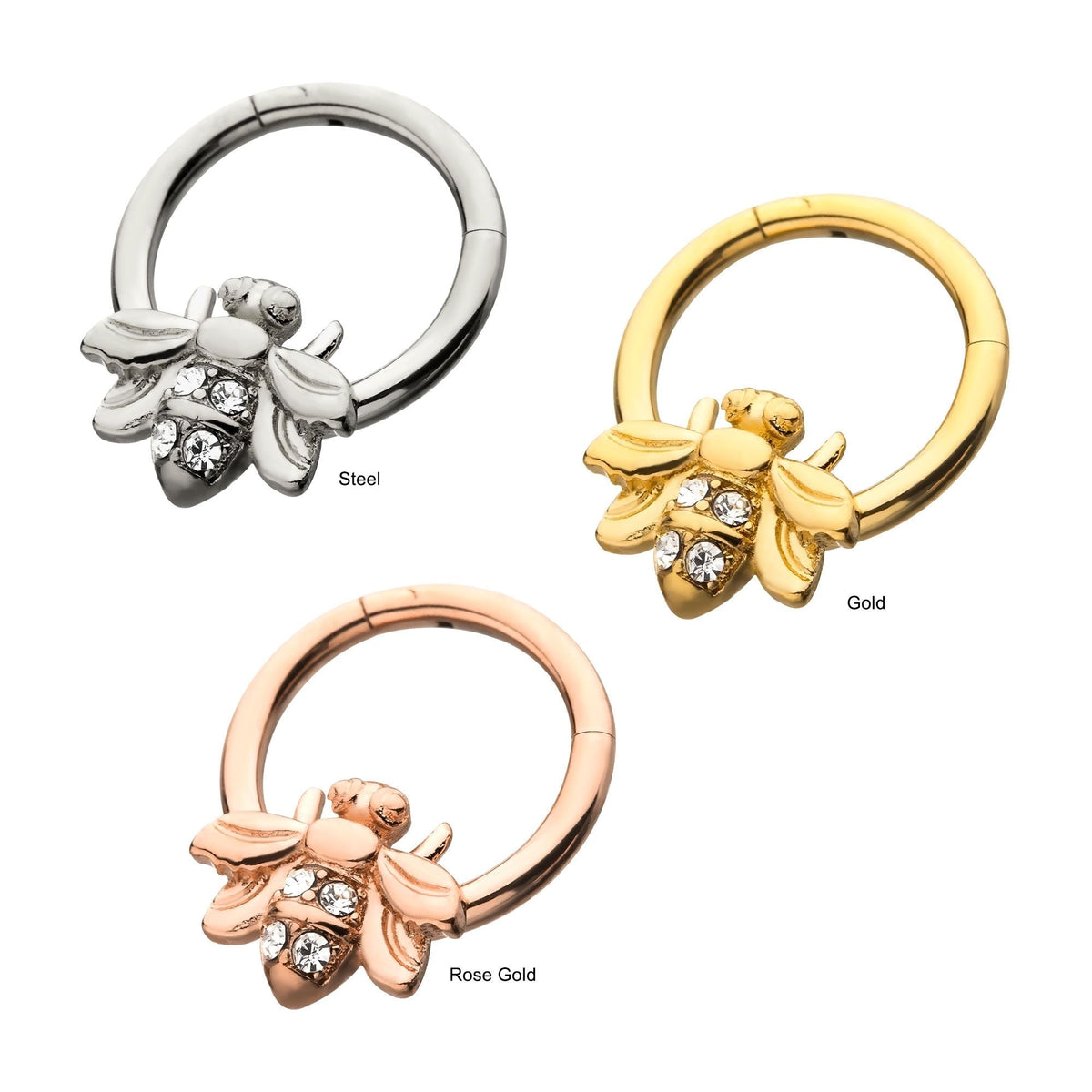 SEAMLESS CLICKER Bee Clear CZ Gem Hinged Segment rings -Rebel Bod-RebelBod