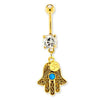 Belly Ring Dangling Gold Hamsa Ohm Center Opal - 1 Piece