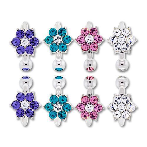 Belly Ring Gem Flower Top Drop Clear Bottom Ball Long Bar