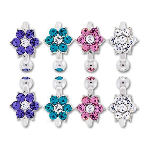 Belly Ring Gem Flower Top Drop Clear Bottom Ball Long Bar - 1 Piece