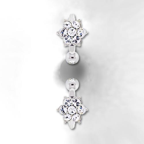Belly Ring Gem Flower Top Drop Clear Bottom Ball Long Bar