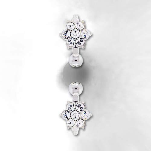 Belly Ring Gem Flower Top Drop Clear Bottom Ball Long Bar - 1 Piece