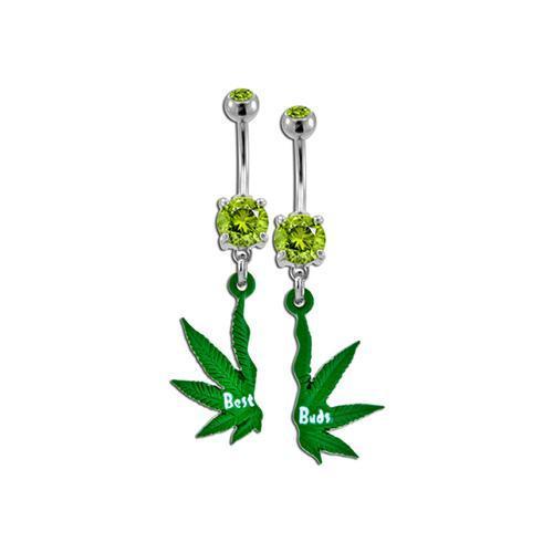 Best Friends Pot Leaf Broken In Half Best Buds Belly Ring - 1 Set