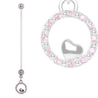 14g (1.6mm) Bioflex Pregnancy Belly Bar / Navel Ring With Dangle CZ Heart U