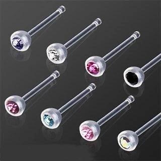 BioFlex PTFE Stud Nose Ring w Press Fitted Gem Ball Nose Retainer Rebel Bod