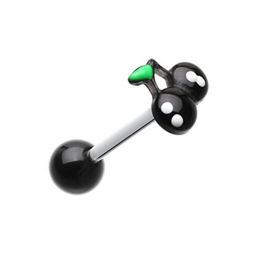 Black Adorable Cherry Acrylic Top Barbell Tongue Ring