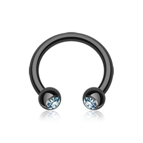 Black/Aqua Black PVD Gem Ball Horseshoe Circular Barbell