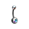 Black/Aurora Borealis Aurora Gem Ball Steel Belly Button Ring