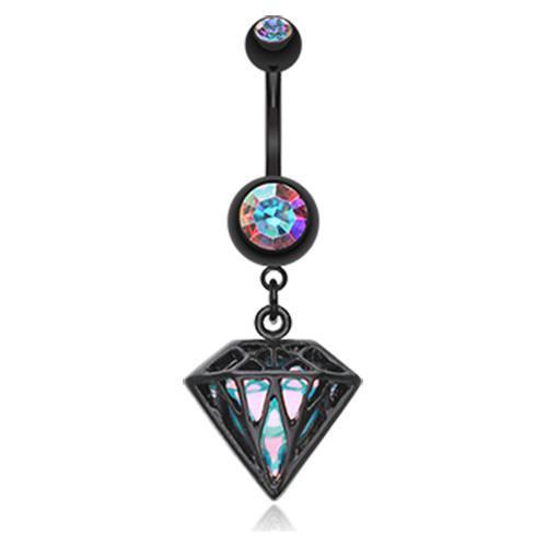 Black/Aurora Borealis Urban Irisdescent Diamond Belly Button Ring
