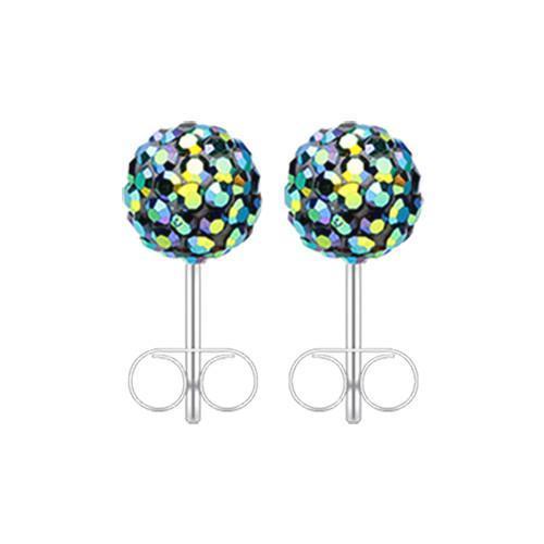 Black/Aurora Borealis Multi-Sprinkle Dot Multi Gem Aurora Ball Ear Stud Earrings - 1 Pair