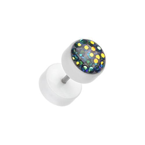 Black/Aurora Borealis Multi-Sprinkle Dot Multi Gem White UV Fake Plug - 1 Pair