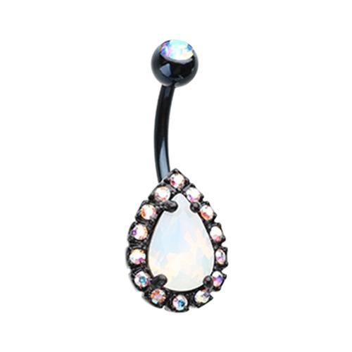 Black/Aurora Borealis/White Blackened Opalescent Teardrop Belly Button Ring