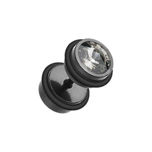 Fake Plug Earring Black/Black Diamond Blackline Pointy Crystalline Steel Fake Plug - 1 Pair -Rebel Bod-RebelBod