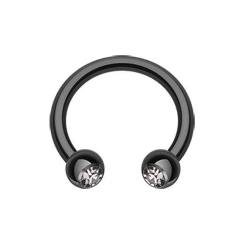 Black/Black Diamond Black PVD Gem Ball Horseshoe Circular Barbell