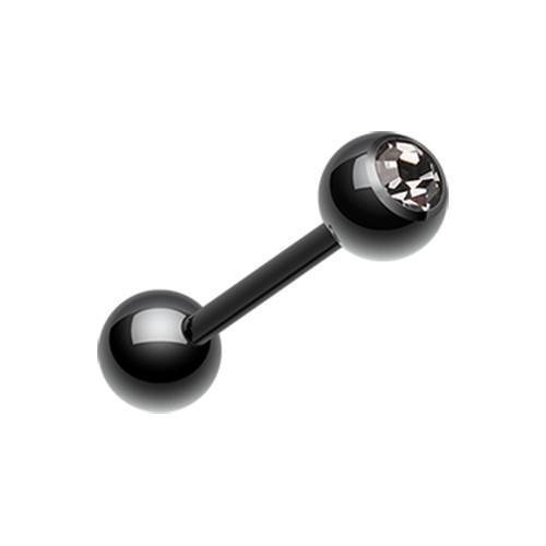 Black/Black Diamond PVD Gem Ball Barbell Tongue Ring