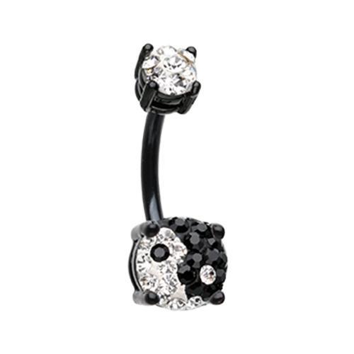 Black Yin Yang Sprinkle Dot Gem Prong Sparkle Belly Button Ring