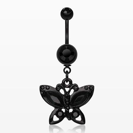 Black Butterfly Sparkle Belly Button Ring