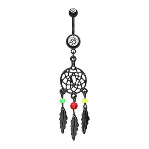 Black Enchanted Links Dream Catcher Belly Button Ring Rebel Bod