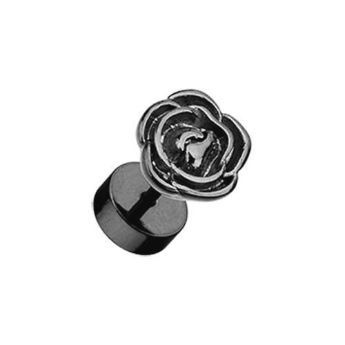 Black Rose Blossom Fake Plug - 1 Pair