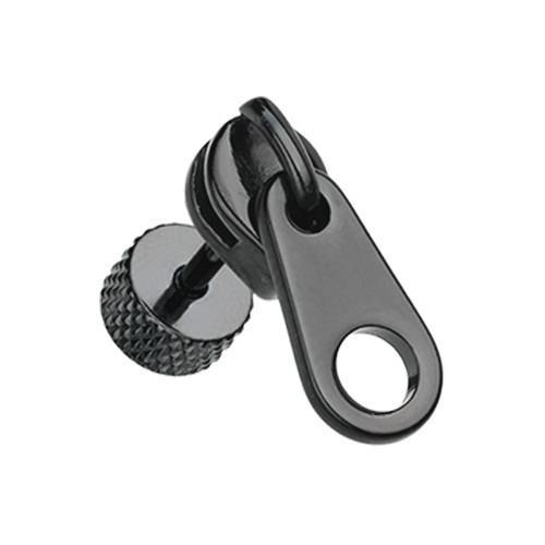 Black Simple Zipper Fake Plug - 1 Pair