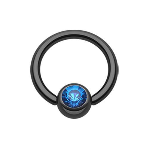 Black/Blue PVD Gem Ball Captive Bead Ring