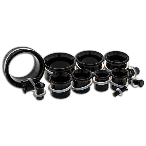 Black Borosilicate Glass Single Flare Tunnel Clear Oring - 1 Piece #SPLT#2