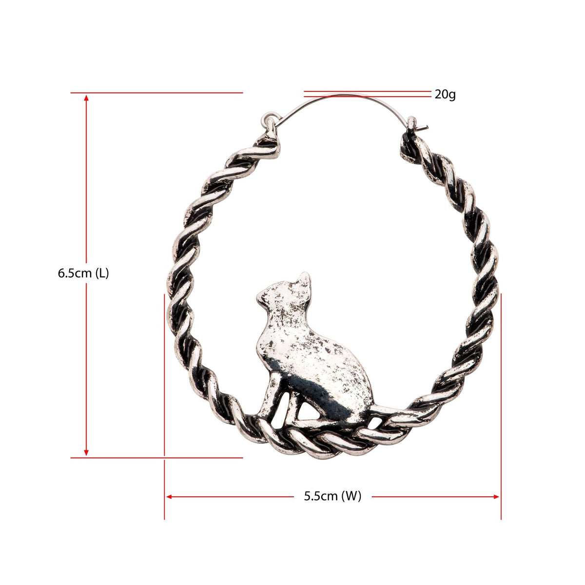Tapers - Hanging Black Braided Sitting Cat Silhouette Plug Hoops -Rebel Bod-RebelBod