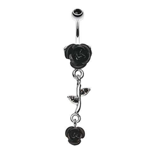 Black Bright Metal Rose Vine Dangle Belly Button Ring Rebel Bod