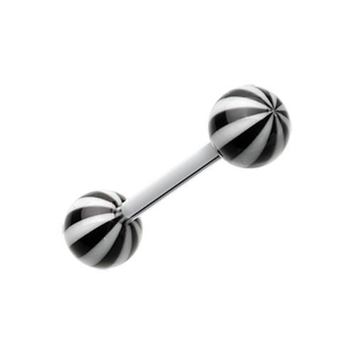 Black Candy Stripe Acrylic Top Barbell Tongue Ring