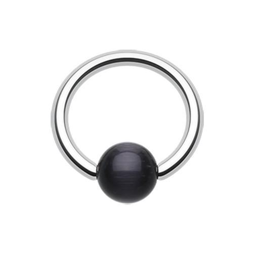 Black Cat Eye Stone Bead Captive Bead Ring