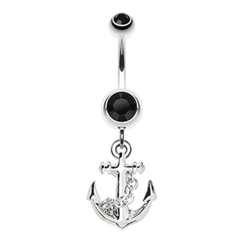 Black Classic Anchor Dangle Belly Button Ring