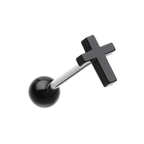 Black Classic Cross Acrylic Barbell Tongue Ring