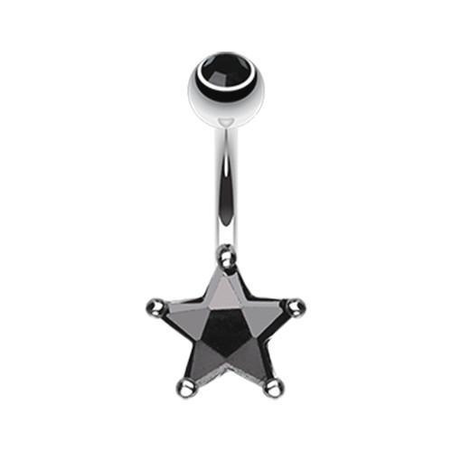 Black Classic Star Prong Sparkle Belly Button Ring