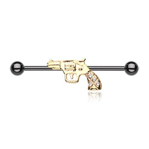 Black/Clear Black Golden Revolver Sparkle Industrial Barbell - 1 Piece