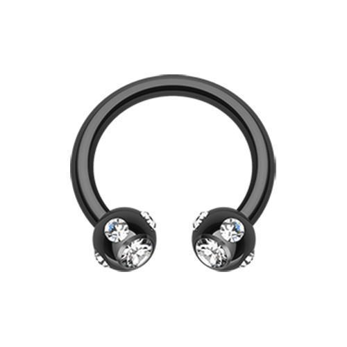 CIRCULAR BARBELL | HORSESHOE Black/Clear Blackline PVD Aurora Gem Ball Horseshoe Circular Barbell -Rebel Bod-RebelBod