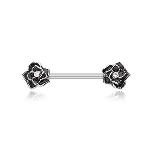 Black/Clear Classic Rose Sparkle Nipple Barbell Ring - 1 Piece